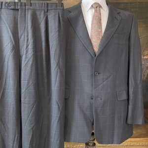 VTG Austin Reed 44L 34 x 34 2Pc USA MADE 100% Wool Dark Gray Check 2Btn Suit‎